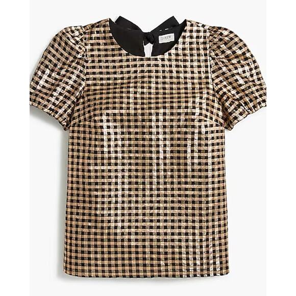 J.Crew Lurex metallic threads puff-sleeve top Black & Gold NWT - Picture 1 of 6